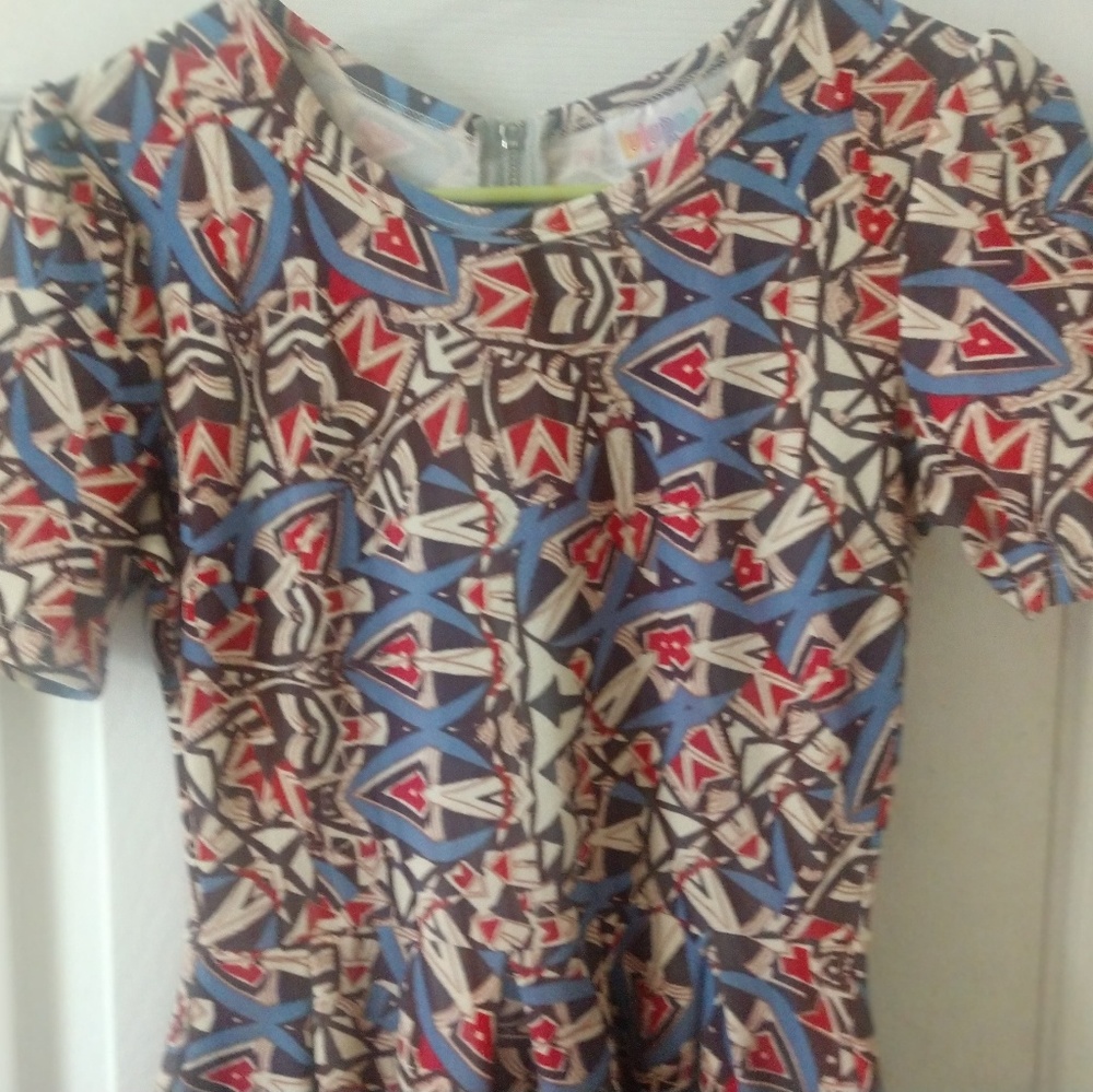 Blue and red Lularoe Amelia with dipped bottom